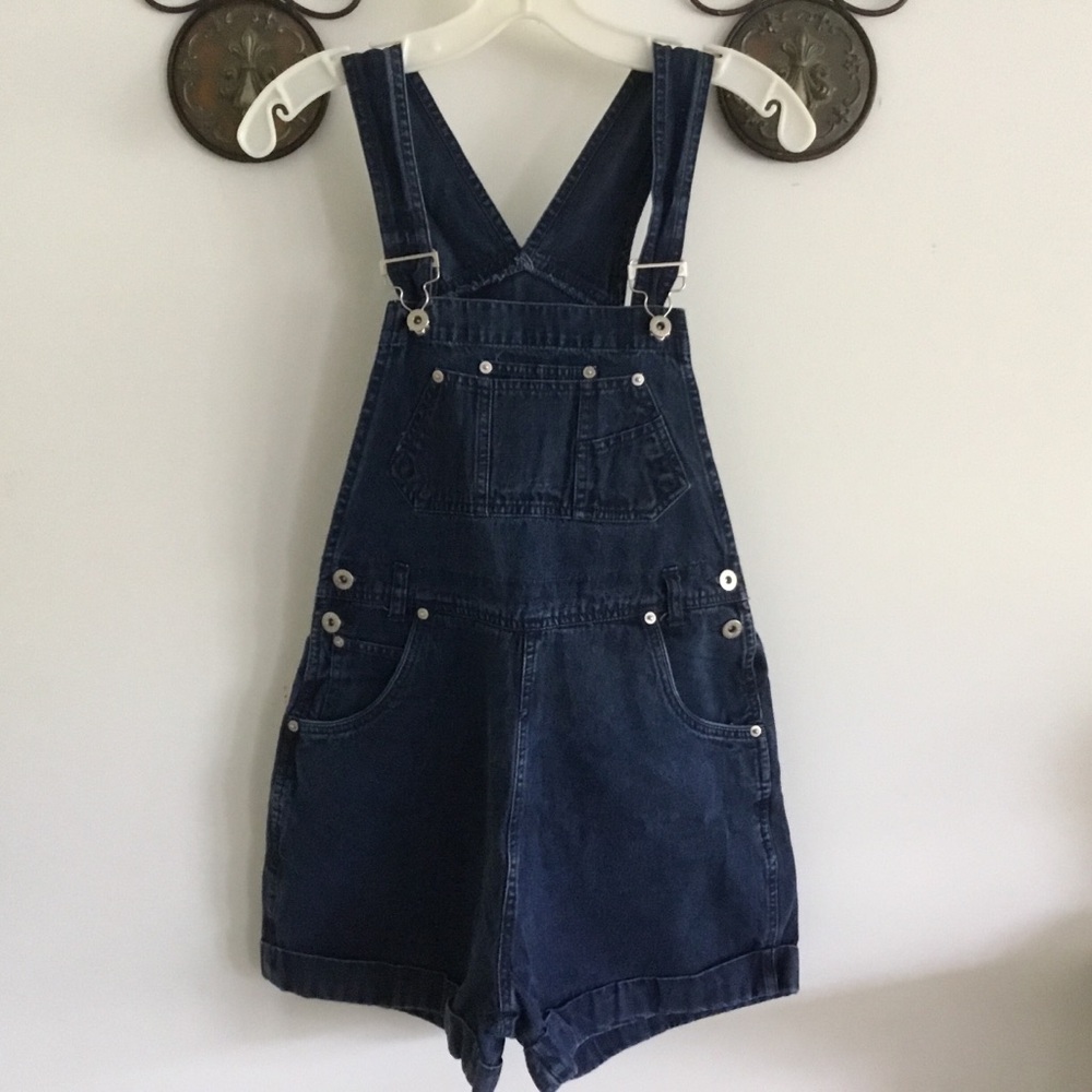 Vintage dark blue washed overall shorts